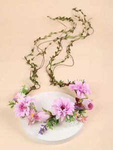 Accessoires de cheveux pour enfants Pink Spring Sorting Peach Blossom Couronne HairBand Bohemian Simulation Mariage de mariage Bride Bride