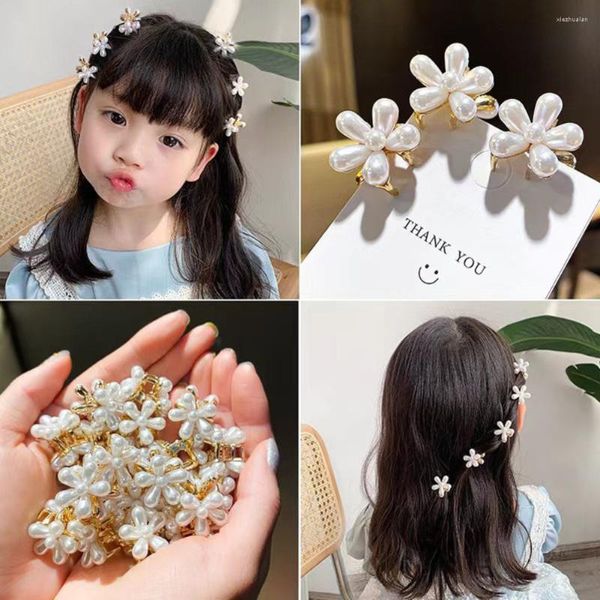 Accesorios para el cabello para niños pequeño clip de captura trompeta verano perla flor horquilla princesa niña bebé tocado