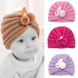 Haaraccessoires Kinderwol gebreide hoeden houden Warm herfst Winter 0-3 jaar oude babymuts Solid kleur schattige konijnenbandenhoeden wh0234