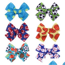 Accessoires pour cheveux Enfants Faits à la main 2022 Football Soccer Ruban imprimé Bow Hairpin Fille coréenne 4,33 pouces Coiffe Mode Infant Ten Dhwtc