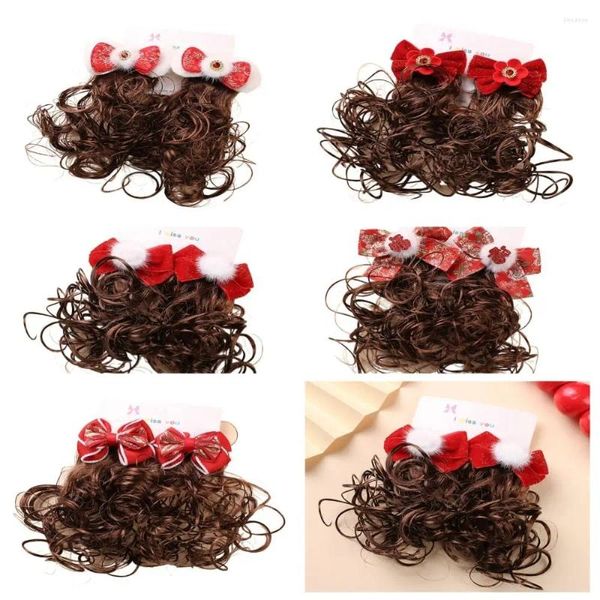 Accessoires de cheveux Chinois Enfants Enfants Wig Curly Hairpin Princess Red Bow Clip Hanfu Année de coiffure Barrette