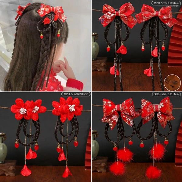 Accesorios para el cabello Clip de estilo chino Hanfu Tocado Peluca de bebé Horquilla Arco Niño Año