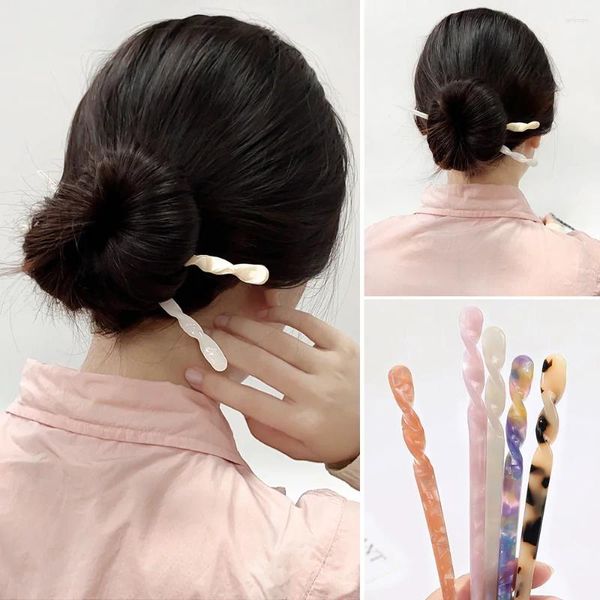 Accesorios para el cabello estilo horquilla de estilo chino palos acetados resina palillo estampado de mármol de la altura de pelo de las mujeres