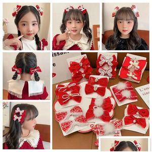 Accessoires de cheveux Année chinoise Red Bow Hairpin Fille Enfants P Bowknot Clip Chapeaux Hanfu Coiffure Drop Livraison Bébé Enfants Maternité Otd0M
