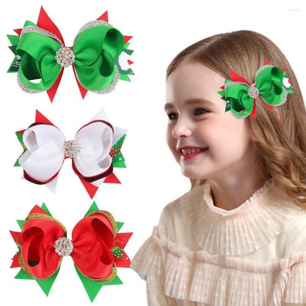 Accesorios para el cabello Clip de lazo de Navidad Horquillas con lazo Pasadores de 5.5 pulgadas para niños Horquillas para el cabello Boutique Hairgrip Accesorios para fiestas navideñas