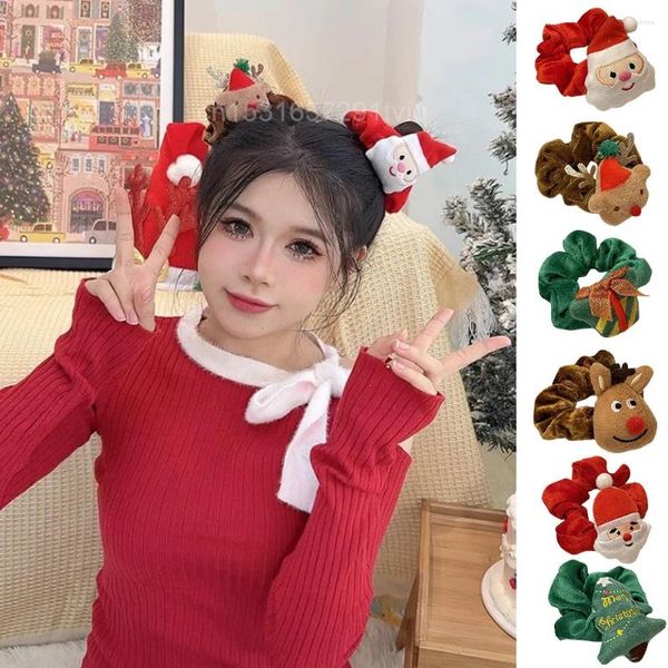 Accessoires pour cheveux, corde en peluche de dessin animé de noël pour femmes et filles, porte-queue de cheval en flanelle, cravates en velours d'élan du père noël