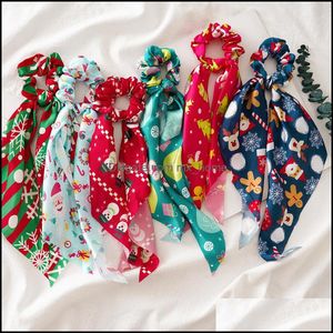 Haaraccessoires Kerst haarband Gedrukte Scrunchies Scarf Elastische haarbanden Long Ribbon Hoofdband Girls Women 6 ontwerpen MXHO MXHOME DHXA8