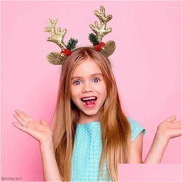 Accesorios para el cabello Diademas de Navidad Regalo Diadema de Navidad Fancy Reno Antlers Hairband Feliz Decoraciones para mujeres Entrega de gota Bebé OTR3G