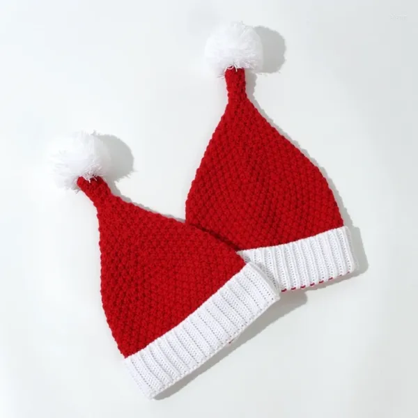 Accesorios para el cabello Gorro navideño para padres e hijos, gorro cálido de ganchillo para mamá y bebé, gorro para niños, Bola de pelo, Color sólido, gorro para niños y niñas, regalo