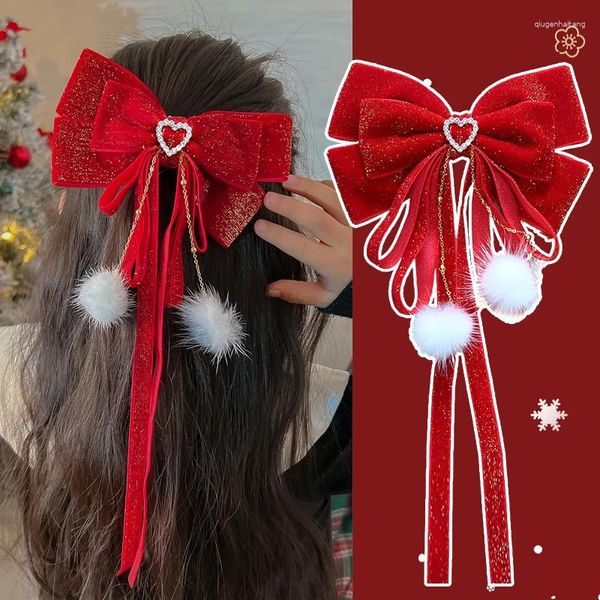 Accesorios para el cabello Año de Navidad Clips de cinta de terciopelo rojo tocado Corea mujeres niñas