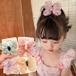Accessoires de cheveux Clip Floral Imprimé coréen Stryme Baby Kids Mesh Bow Hairpin Duckbill Sweet Princess mignon Bowknot