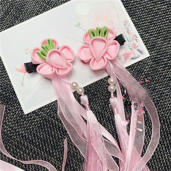 Accessoires pour cheveux Clips Plum Flower Yukata Outfit Long Ruban Carotte Forme Gland Rose Rouge Bleu Princesse Fille Cadeau D'anniversaire HW072