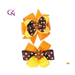 Haaraccessoires CN 6 PCS/LOTS 3.5 Thanksgiving Bows For Girls Kids Stack Dot Turkije Clips Haarspels Festival Accessoriess Drop Deliv DH6QE