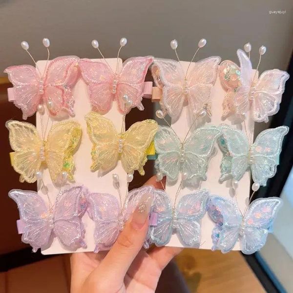 Accessoires de cheveux Colorful Butterfly Hairpins Girl Barrettes Ornement doux Ornement Double couche Mesh Sequin Clip Fashion