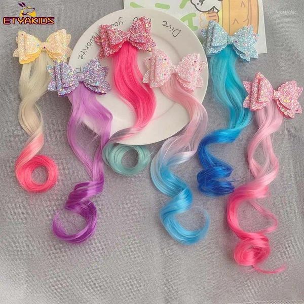 Accessoires pour cheveux, perruques colorées, pince à cheveux, porte-queue de cheval, nœuds de princesse, tresse licorne, couvre-chef pour enfants, ornement de fête, cadeau pour filles