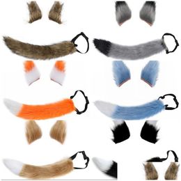 Haar Accessoires Cosplay Halloween Oren Staart Pluche Pak Kostuums Rekwisieten Mticolor Optioneel Simation Kat Wolf Dieren Speelgoed 363 H1 Drop D Dhokj