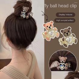 Accesorios para el cabello Clip de cangrejo Tocado Tocado Diamante para niñas Oso Garra Alto Ponytail Titular fijo Estilo coreano Entrega de gota Bebé K Ot4Kp