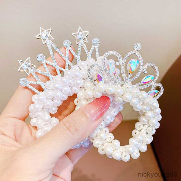 Accesorios para el cabello corona tocado dulce princesa perla banda de goma para niñas niños anillo elástico diamantes de imitación niños