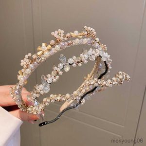 Accesorios para el cabello Crystal Diamond Pearl Flower Diadema de doble capa Small Fresh Sweet Cool Hairpin