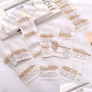 Accesorios para el cabello Crystal Rhinestone Carta Clips Linda Chica Horquilla Diamante Palabras Barrettes Moda Flequillo Clip Mujer Drop Entrega B DH7EV