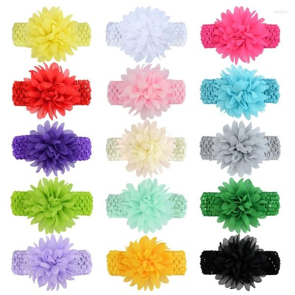 Accessoires pour cheveux mignons bébés filles maille fleur bandeau élastique Crochet enfants bandes nées