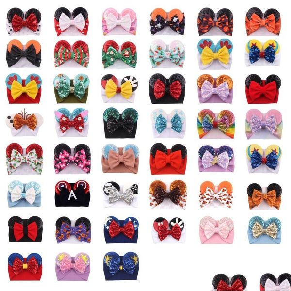 Accesorios para el cabello Lindo Big Bow Wide Baby Girls Diademas Lentejuelas Mouse Ear Girl 59 Colores Vacaciones Maquillaje Hairbands Drop Entrega Ki Dhpnh