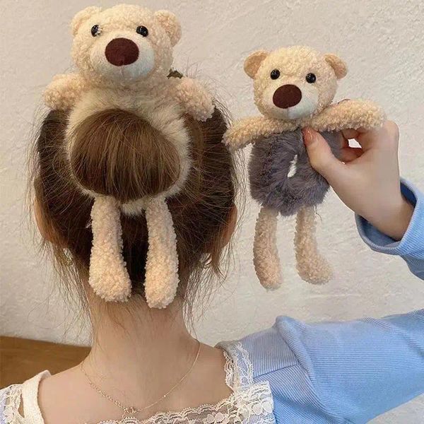 Accessoires pour cheveux, bande de caoutchouc ours de dessin animé mignon pour filles, queue de cheval en peluche, cravate de lapin, anneau élastique, couvre-chef pour enfants