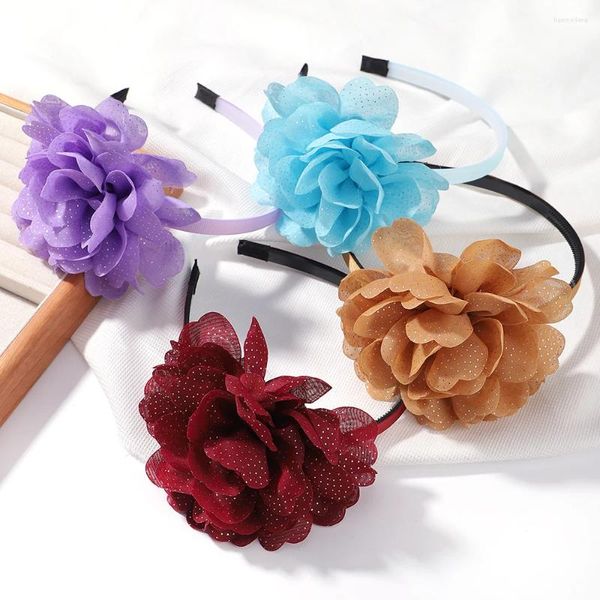 Accesorios para el cabello, diadema de gasa colorida bonita para niñas, gorros para niños, banda ancha y grande con flores, diademas decorativas para bebés