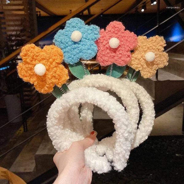 Accesorios para el cabello, diademas de lana de cordero con flores bonitas para niños, diadema con orejas de oso encantador, adorno de Cosplay, banda de moda