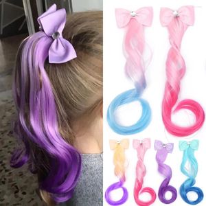 Accessoires pour cheveux, perruque pour filles mignonnes, épingle à cheveux, couleurs dégradées, nœud ondulé, Clip longue queue de cheval tressée, Barrette pour enfants, couvre-chef