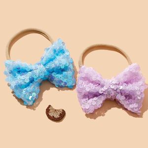 Accessoires pour cheveux, joli nœud papillon à paillettes, couleur unie, bandeau élastique en Nylon pour nourrissons, couvre-chef de princesse, fête pour enfants