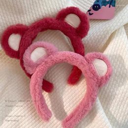 Accessoires pour cheveux Clips mignons de couleur fraise avec bandeaux à pompon en peluche pour filles et femmes