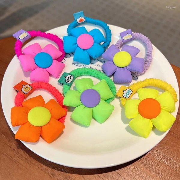 Accessoires pour cheveux, bandes élastiques à fleurs de dessin animé, mignon, doux, cravate florale colorée pour filles, couvre-chef, support pour queue de cheval