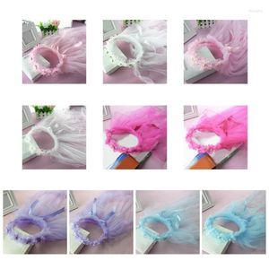 Accessoires de cheveux Délicat Long Tulle Voiles De Mariage Plissée Couronne De Fleurs Filles Voile Pour La Fête De Mariage De Mariée