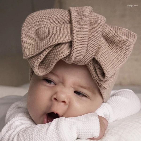Accessoires de cheveux bricolage à la main gros arcs Turban bébé fille Crochet bandeau en laine oreille plus chaud enfants hiver couvre-chef élastique bandeau