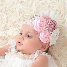 Haaraccessoires Dollbling Satijn Rozetten Vogelkooi Sluier TanFabric Bloem Hoofdband Baby Meisjes Vintage Accessoire Pography Props 231019