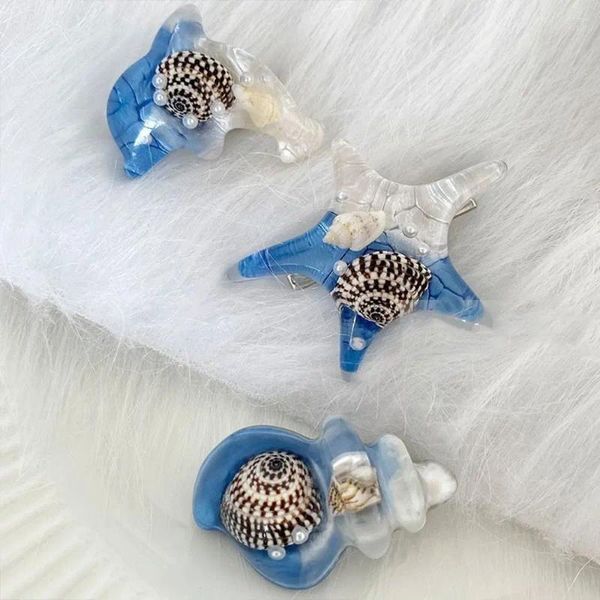 Accesorios para el cabello, Clip de concha de delfín y océano, pasadores de plástico con forma de estrella de mar y pico de pato, horquilla de concha estilo Ins para uso diario