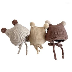 Accesorios para el cabello, gorro infantil con orejas de doble bola, gorro tejido para bebé, gorro de invierno tejido para niñas y niños al aire libre, gorro cálido de ganchillo para otoño