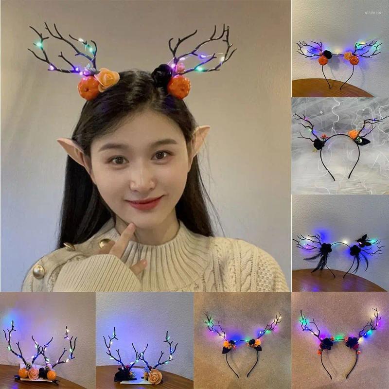 Hair Accessories Elk Ears Halloween Glowing Antler Hoop Cute LED Fairy Deer Ear Headband Pumpkin Ornament