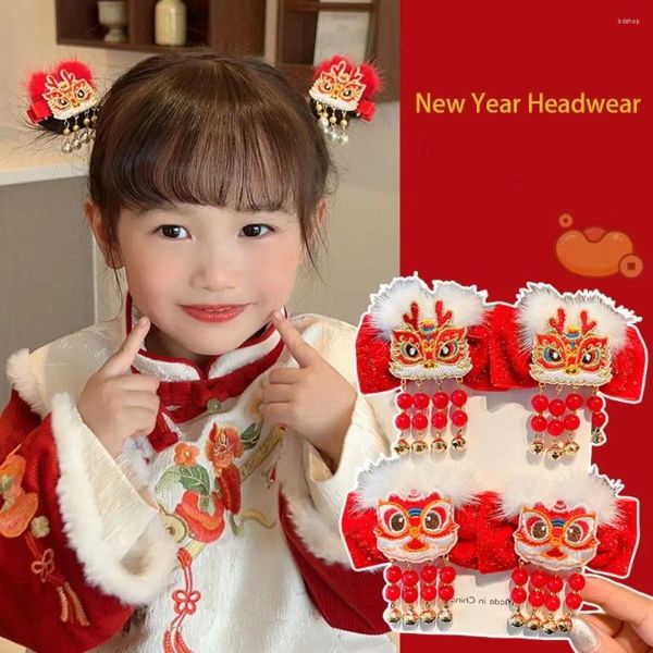 Accesorios para el cabello bordado niños horquilla roja danza del león borla Hanfu palos niña sombreros de bebé