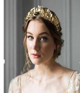 Haaraccessoires Europese Griekse godin hoofdband metallic bladgoud tak kroonband bruiloft tiara2842559