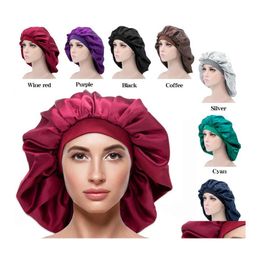 Accessoires De Cheveux Extra Large Bonnet Chapeau Femmes Grande Taille Beauté Imprimer Satin Soie Sommeil Bonnet De Nuit Tête Er Bonnets Chapeaux 10 Pcs Drop Deliv Dhecv