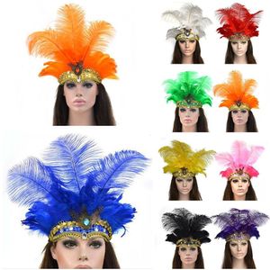 Accesorios para el cabello Accesorios de moda Banda para el cabello Tocado de plumas de pavo real indio Tocados para el cabello Diadema para adultos y niños Carnaval de Halloween 230821