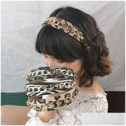 Accesorios para el cabello Cadena de aleación de moda Leopardo Hairband Mujeres Diadema Vintage Trenzado Lado ancho Anudado Banda de aro de pelo Accesorios para niñas DHPEJ