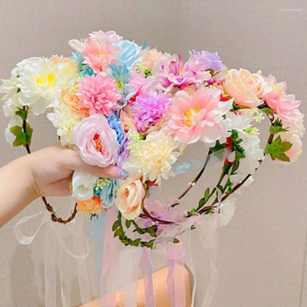 Accessoires pour cheveux, couronne de fleurs pour enfants, bandeaux doux pour filles, bande de fête