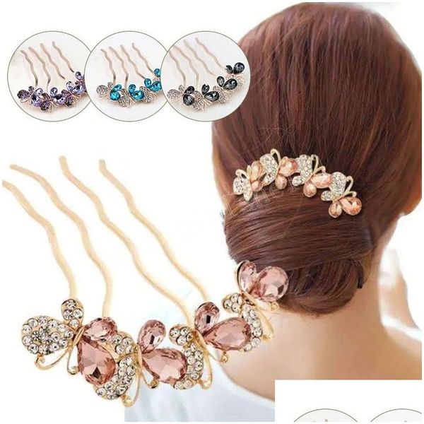 Accessoires de cheveux Mode Cristal Papillon Clip Inserter Mariage Peigne De Mariée Princesse Couronne Tiara Coiffures Élégantes Épingles À Cheveux Drop D DDHFSN