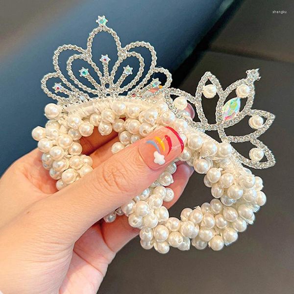 Accessoires de cheveux Fashion Kids Princess Bands Pearl Crown Elastic Rubber Rings Children Ball Bun Corde Craves