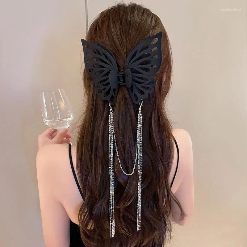 Hair Accessories Fashion Oversized Black Butterfly Tassel Claw Simple Solid Color Ponytail Clip Girls Woman Headwear
