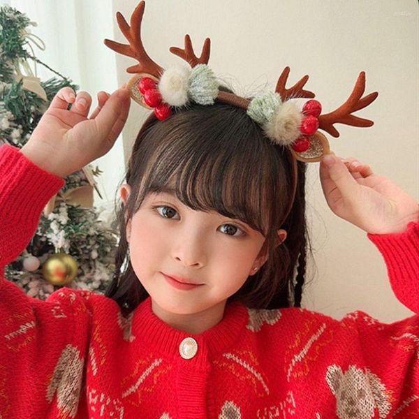 Accesorios para el cabello Moda Pine-cone Antlers Small Bell Letter Headdress Bola de felpa Headwear Girl Band Hoop Christmas Headband