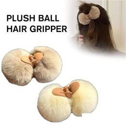 Accessoires de cheveux Fausse fourrure Petite griffe Double face Boule Soft Pom Épingle à cheveux Clip P Chapeaux Filles Fluffy K4V2 Drop Livraison Bébé Enfants Mate Otesz